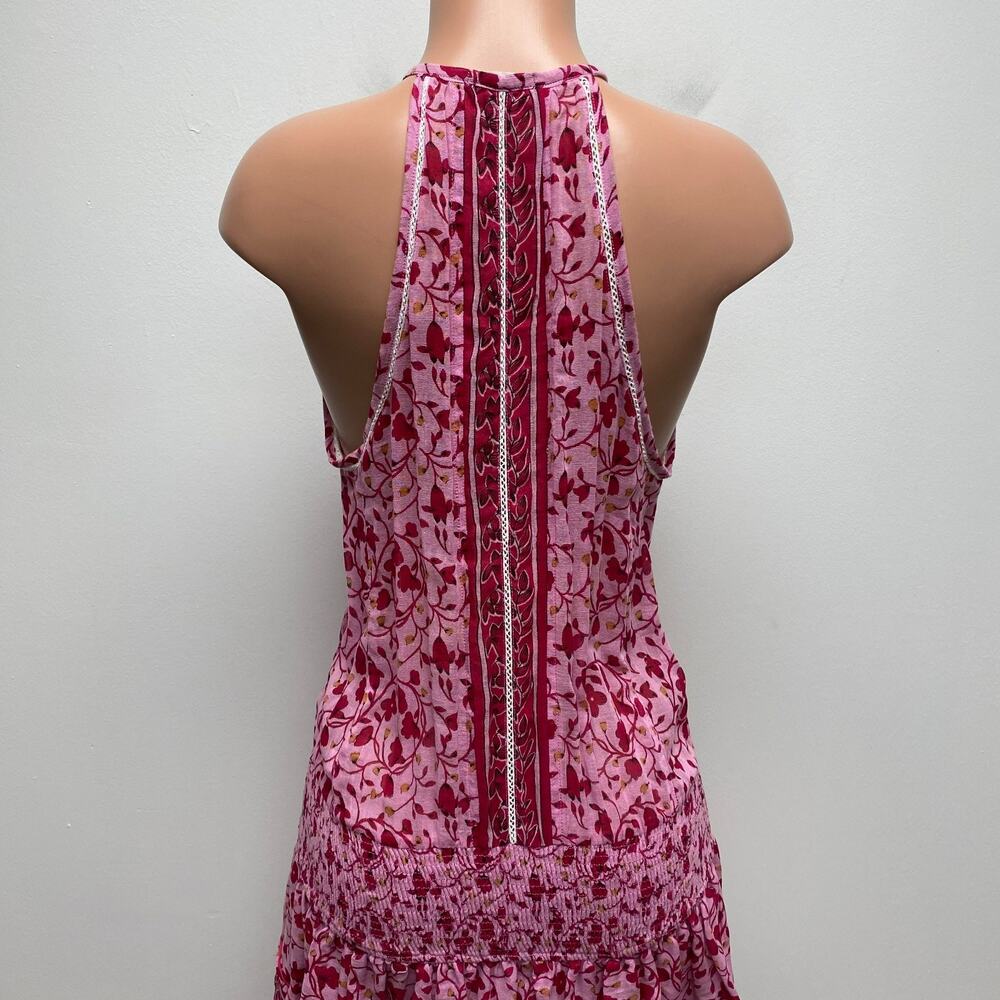 Poupette St Barth Womens Pink Floral Halter Sleeveless Smocked Ruffled Dress L - Picture 8 of 16
